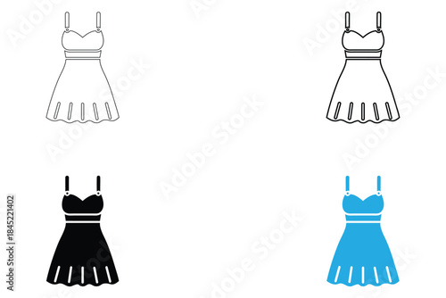 slip dress with thin spaghetti straps icon vector, night dress vector, silhouette and line art