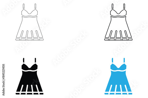 slip dress with thin spaghetti straps icon vector, night dress vector, silhouette and line art