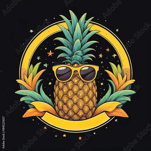 Groovy 70s Pineapple with Sunglasses T-Shirt Design