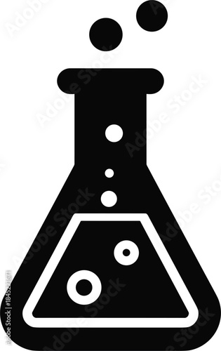 Black Silhouette Icon of a Laboratory Flask with Bubbles beaker chemistry
