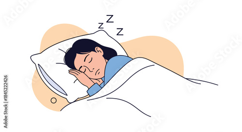 Person rests quietly in a cozy bed with a soft pillow and warm blanket revealing a peaceful sleeping moment during the night and calm dreams.