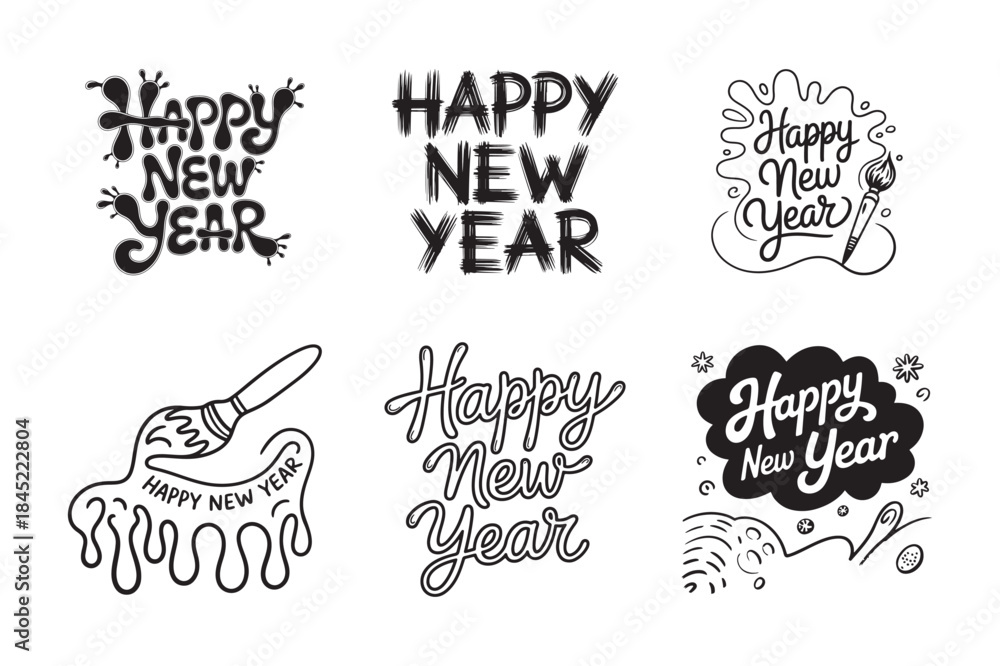 Fototapeta premium Happy New Year Lettering Collection Creative Typography Art.