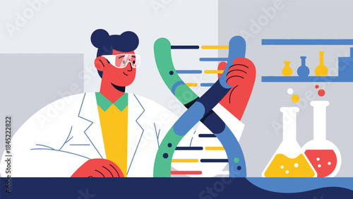 Genetics and DNA research concept in modern flat vector style, ideal for medical science, biotechnology, and education topics