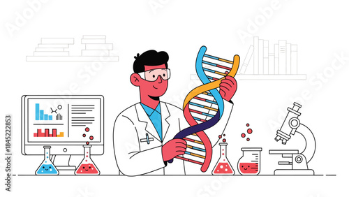 Genetics and DNA research concept in modern flat vector style, ideal for medical science, biotechnology, and education topics