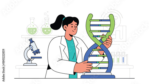 Genetics and DNA research concept in modern flat vector style, ideal for medical science, biotechnology, and education topics