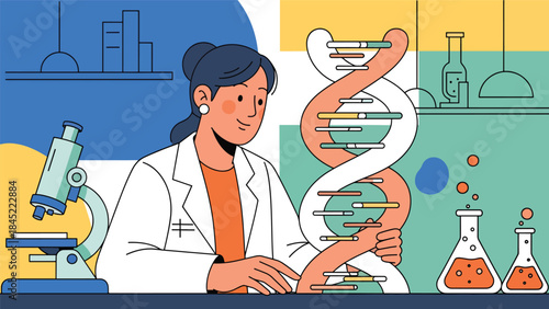Genetics and DNA research concept in modern flat vector style, ideal for medical science, biotechnology, and education topics