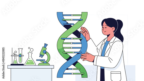 Genetics and DNA research concept in modern flat vector style, ideal for medical science, biotechnology, and education topics