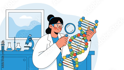 Genetics and DNA research concept in modern flat vector style, ideal for medical science, biotechnology, and education topics