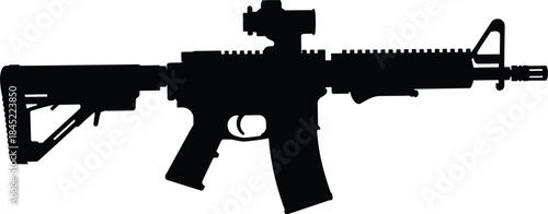 Silhouette Of An Assault Rifle With Scope On White weapon firearm