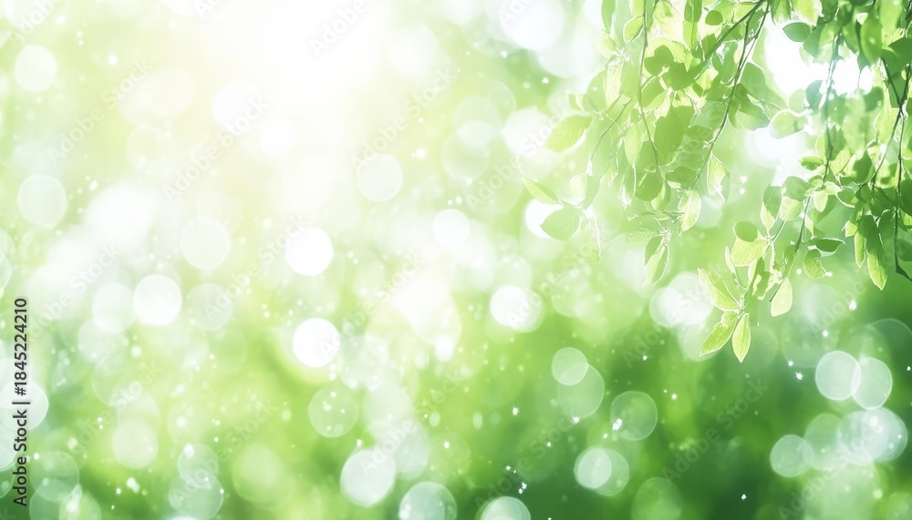 Fototapeta premium Luminous Green Canopy with Abstract Bokeh Effects, Invoking Serenity and Freshness in Nature Scenes