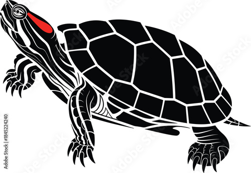 Stylized Black Turtle With Red Eye Marking On White tortoise reptile
