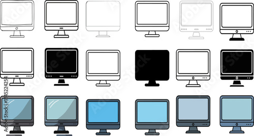 collection of computer monitors with various screen displays