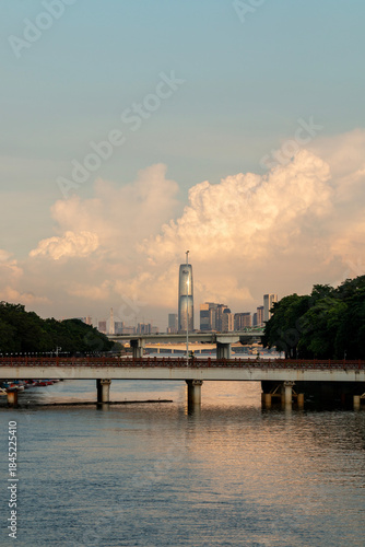 sunset over the city in autumn