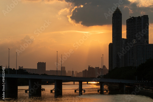 sunset over the city in autumn