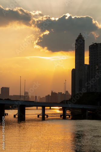 sunset over the city in autumn