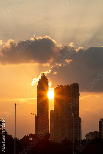 sunset over the city in autumn