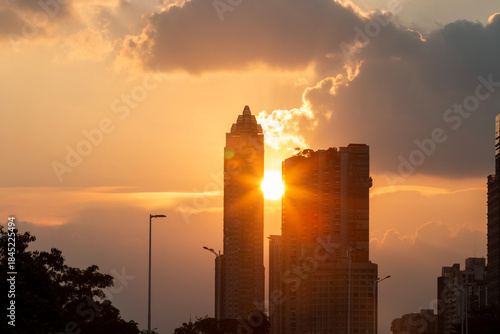 sunset over the city in autumn