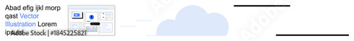 Cloud computing, file sharing, data transfer, digital storage, information technology, online services. A device transferring data to a cloud symbol. Cloud computing and file sharing concepts