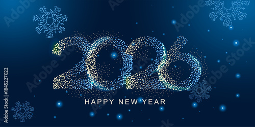 Abstract New Year design holiday card with Big numbers 2026 made of dots.