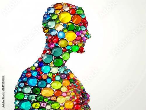 Cabeza humana y burbujas de colores