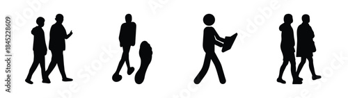 Diverse silhouettes of people walking, representing daily activities and movement