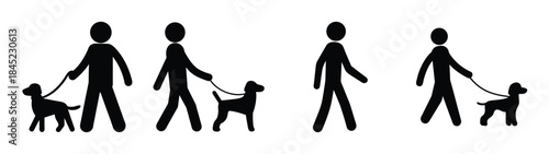 Person walking a dog icon set silhouette vector illustration