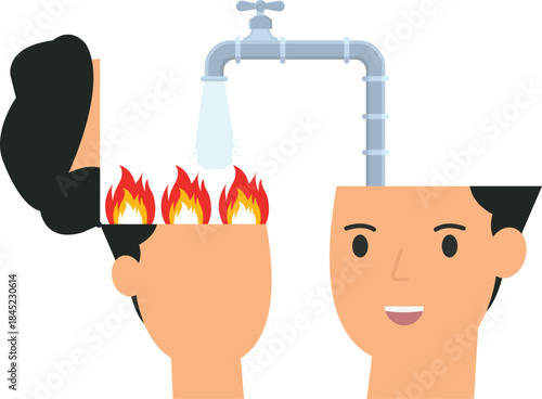 Mental health concept for stress relief and burnout recovery. Emotional intelligence providing a calm mind solution for anger management. Psychology metaphor for emotional support and problem solving.