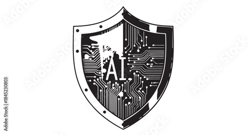 Stylized shield logo featuring AI and circuit board design.