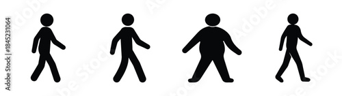 Silhouettes of diverse people walking in a line on white