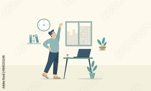 flat vector design illustration of a man taking a break from work