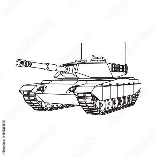 Detailed line art illustration of a modern main battle tank on a white background