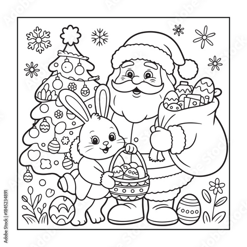 Wallpaper Mural Christmas with Easter: bold and easy, fully detailed black and white coloring pages for adults. Torontodigital.ca