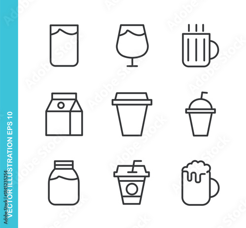 Set of Drink Icons. Thin Line Symbol Elements Collection
