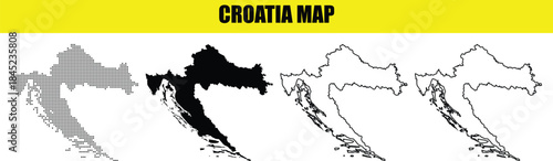 Croatia Map Set Four Vector Styles Including Silhouette, Outline, Dotted Halftone, and Black Filled Maps for Geographic and Infographic Design