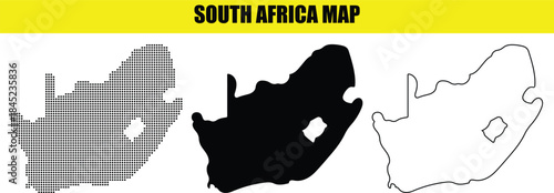 South Africa Map Set Dot, Silhouette, and Outline Vector map pack