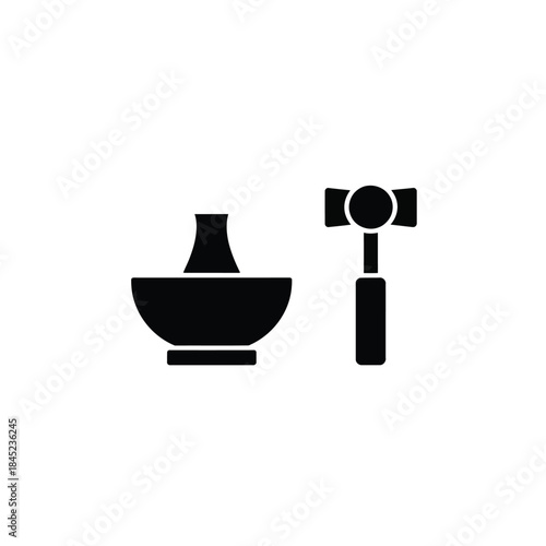 Blacksmith forging or medical preparation simple symbol for alchemy pharmacy logo icon design solid vector illustration graphic sign
