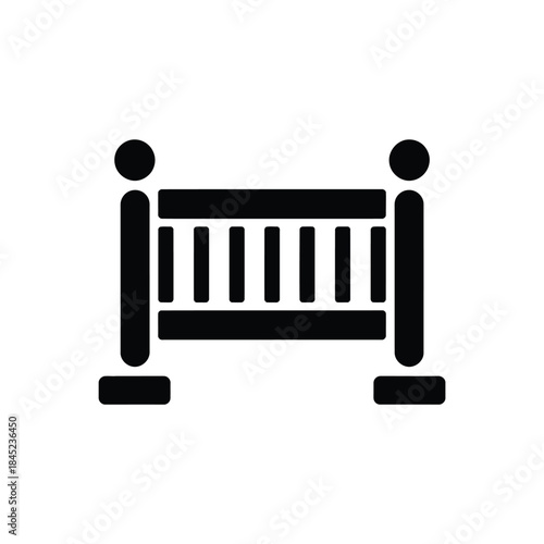 Black silhouette icon representing a portable crib or baby cot with vertical slats and solid posts designed for infant sleep