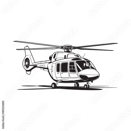 Detailed sketch of a helicopter with visible rotor blades and landing gear