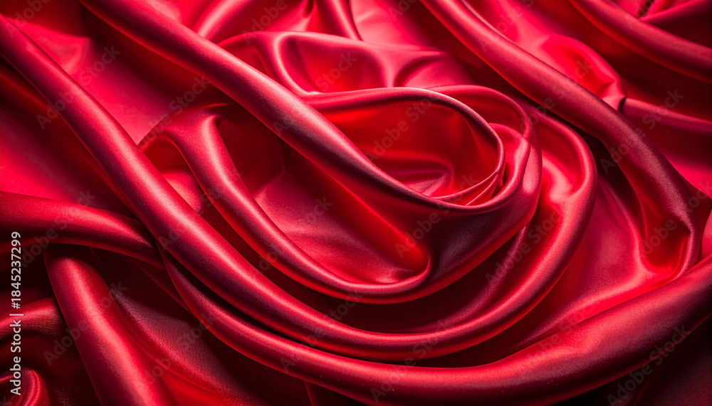 Obraz premium ハート型を描く赤いサテン生地のロマンチック背景