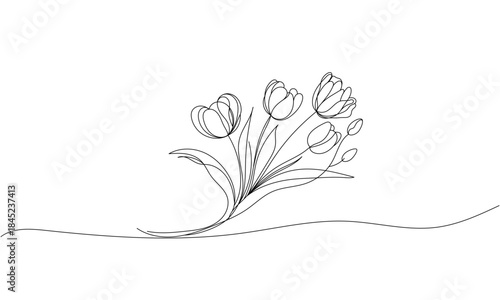 Continuous one line drawing of tulip bouquet minimalist floral vector illustration