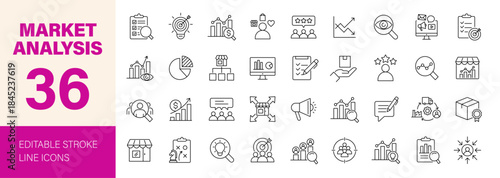Market Analysis icon icon set. Editable line icons. Vector illustration.