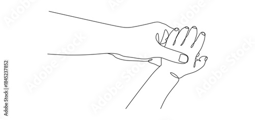 continuous line vector design of adult and small child's hands eps 4