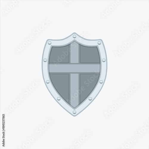 Medieval Shield Icon Vector – Silver Heraldic Protection Emblem Illustration