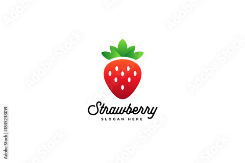 Strawberry logo icon for fresh food and fruit brands