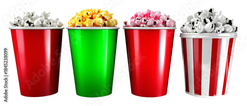 Colorful Popcorn Buckets for Social Gatherings and Shared Experiences