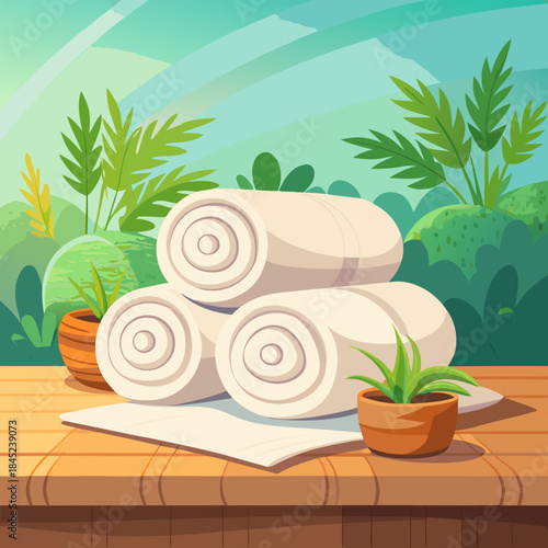 Spa still life with towel flower and plant illustration