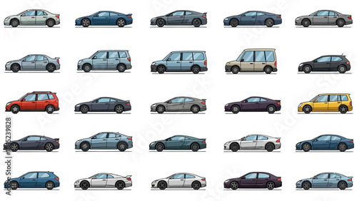 Collection of various cars displayed in a grid pattern