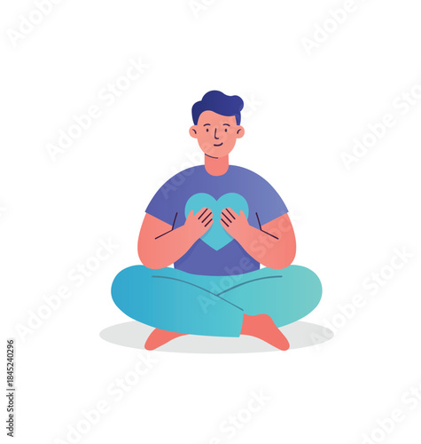 SelfLove and Compassion Man Meditating with Heart