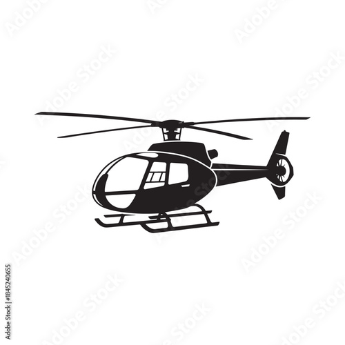 A black silhouette of a helicopter in a simple illustrative style