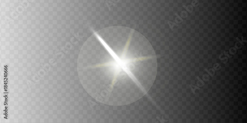 Lens Flare Light Burst Overlay Transparent Background – Glowing Star Light, Cinematic Sunbeam Effect, Optical Flare for Creative Design, Photo Editing and Visual Effects